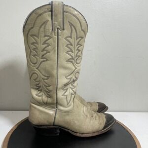 Imperial Cowboy Boots Men 8D Beige Brown Distressed Leather Western Two-Tone Toe